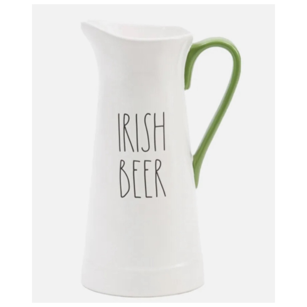 NEW Rae Dunn Ceramic Irish Beer Pitcher with Green Handle St. Patrick’s Day ☘️